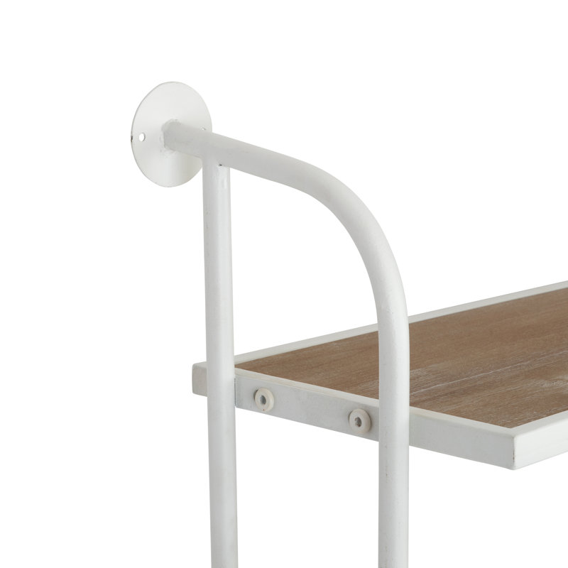 Emery Wood & Metal 2 Tier Wall Shelf, White, 25" H x 26" W x 8" D