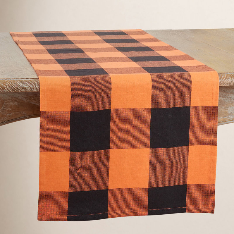 Harvest Plaid 100% Cotton Table Runner, 16" W x 90" L, Orange/Black