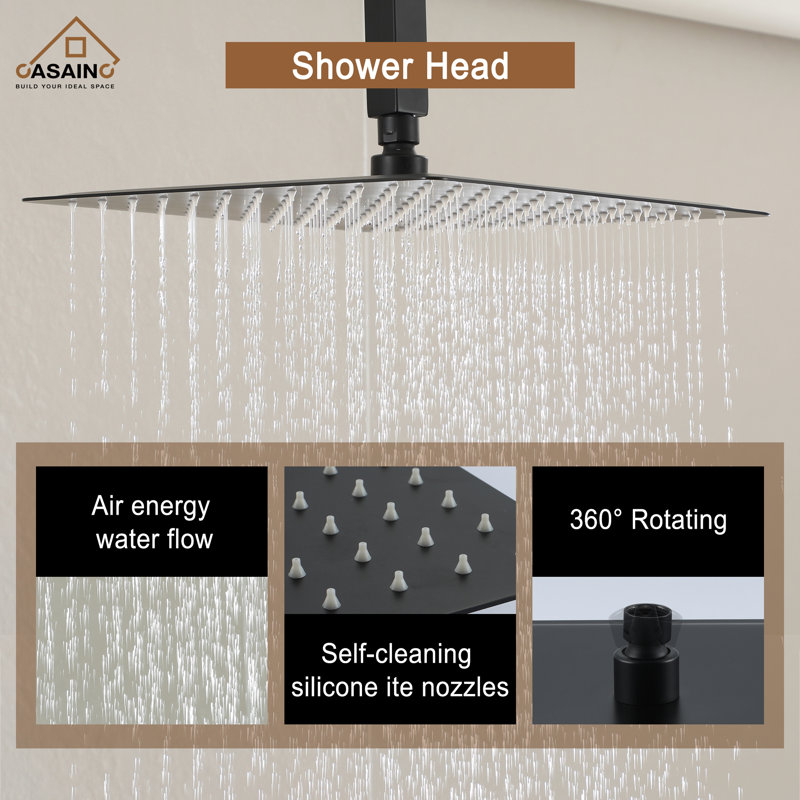 Matte Black Dual Shower Head System with Handheld and Rainfall
