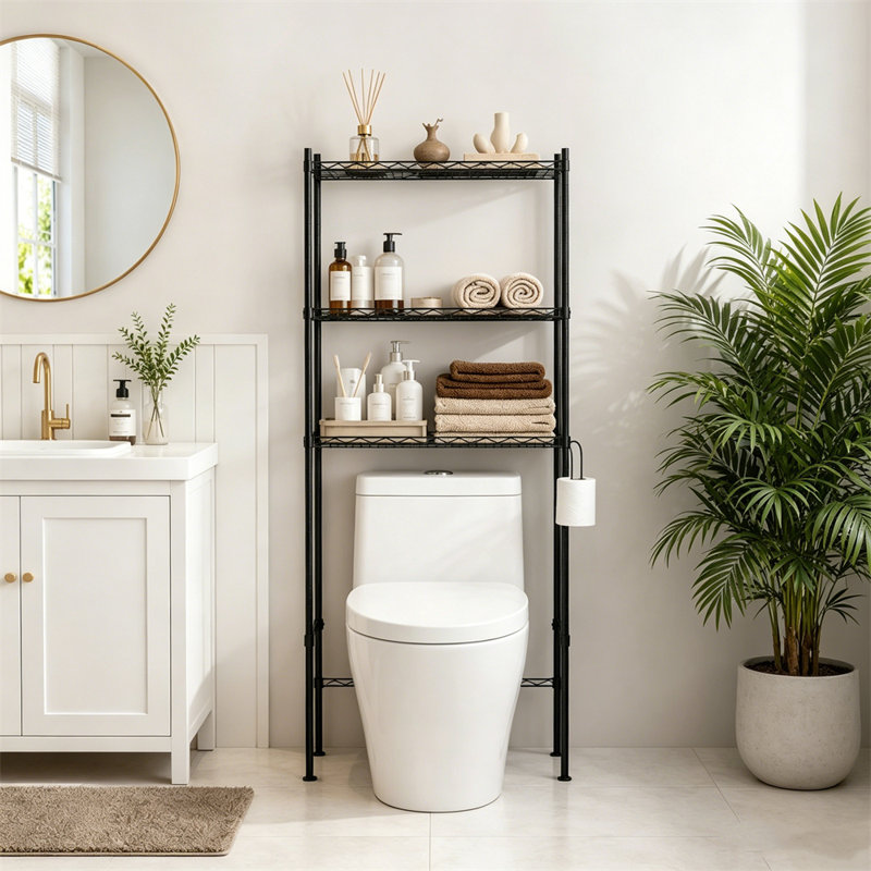 Étagère de rangement pour salle de bain à 4 niveaux - Espresso, organisateur de salle de bain autoportant