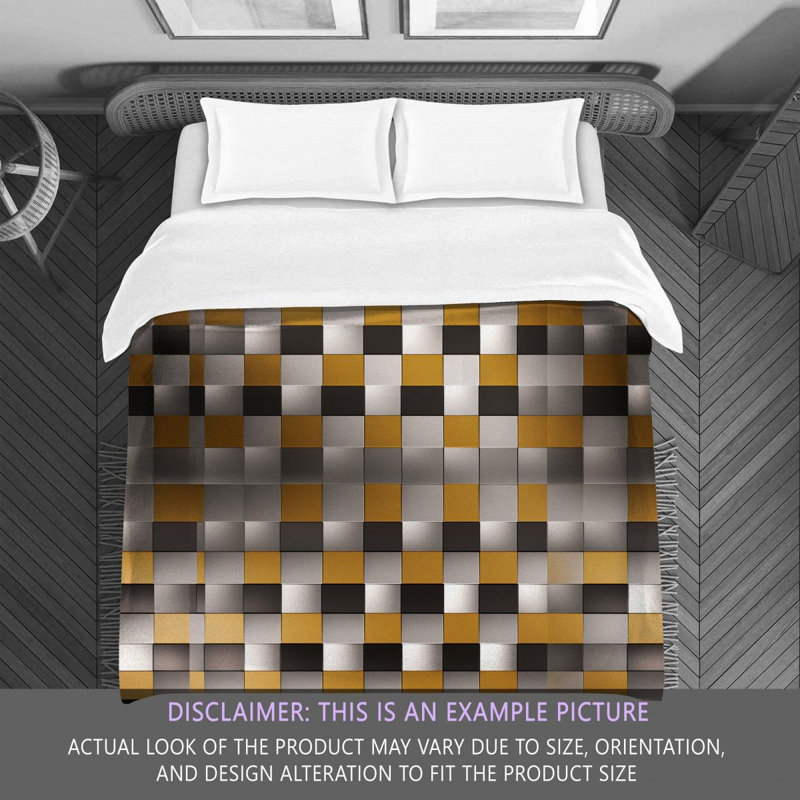 Machine Printed Comforter, Twin Extra Long Comforter, Gold/Silver Checkered