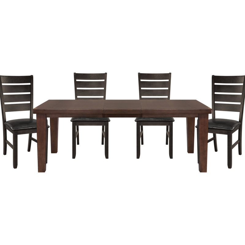 Table de salle à manger contemporaine 5 pièces - Table rectangulaire en chêne foncé avec rallonge et 4 chaises en bois massif