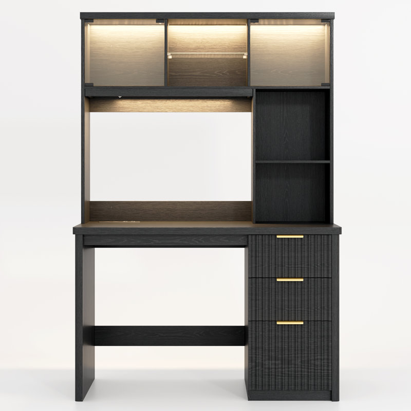 Computer Desk with Power Outlet, Black