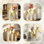 Ensemble de 3 vases de sol décoratifs en métal, motif feuille d'or et blanc antique