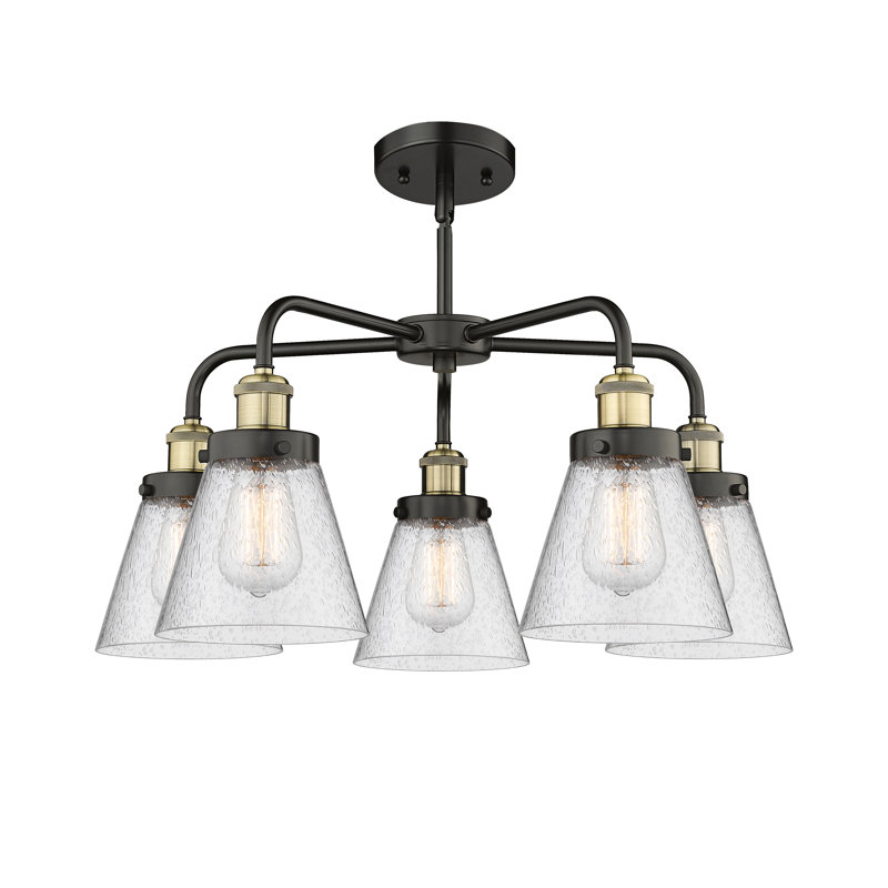 Cone 5 Light Stem Hung Chandelier, Black Antique Brass, Seedy