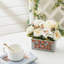 Country style Fake Hydrangea Peony in Wooden Vase Tabletop Centerpiece