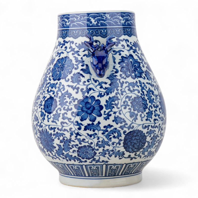 Blue and White Deer Handle Vase