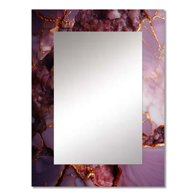 Pink and gold Marble agate river I - Abstract Wall Mirror, Modern Decorative Mirror, Printed Metal Art