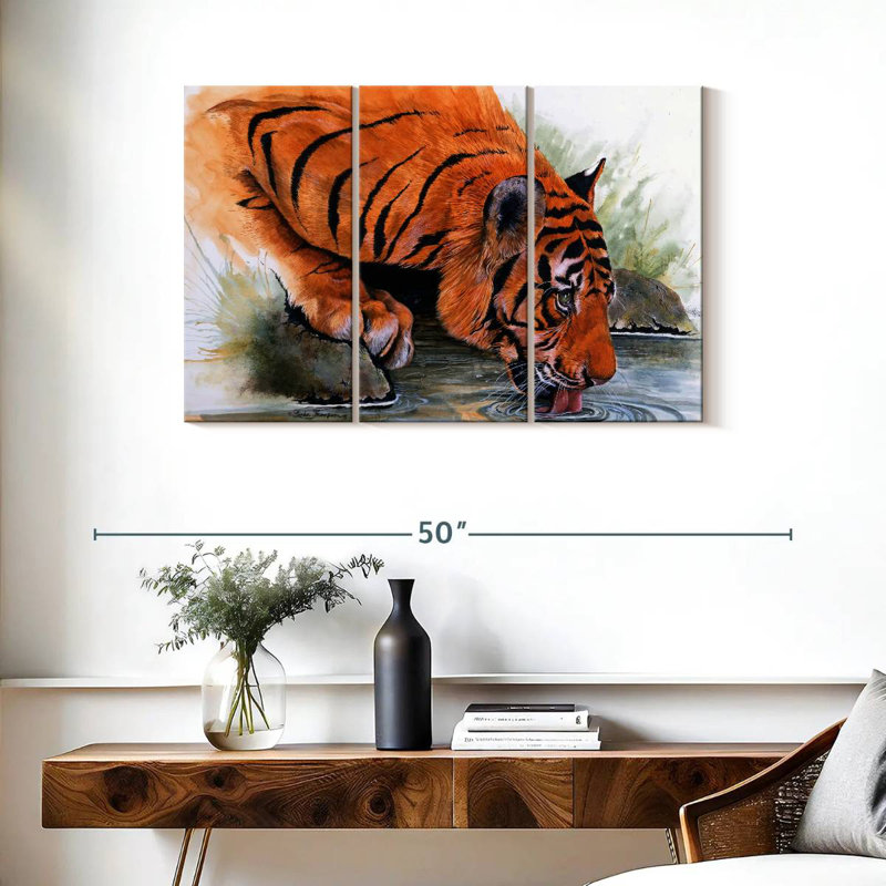 Tigre de Brampt buvant, H 24 po x l 38 po