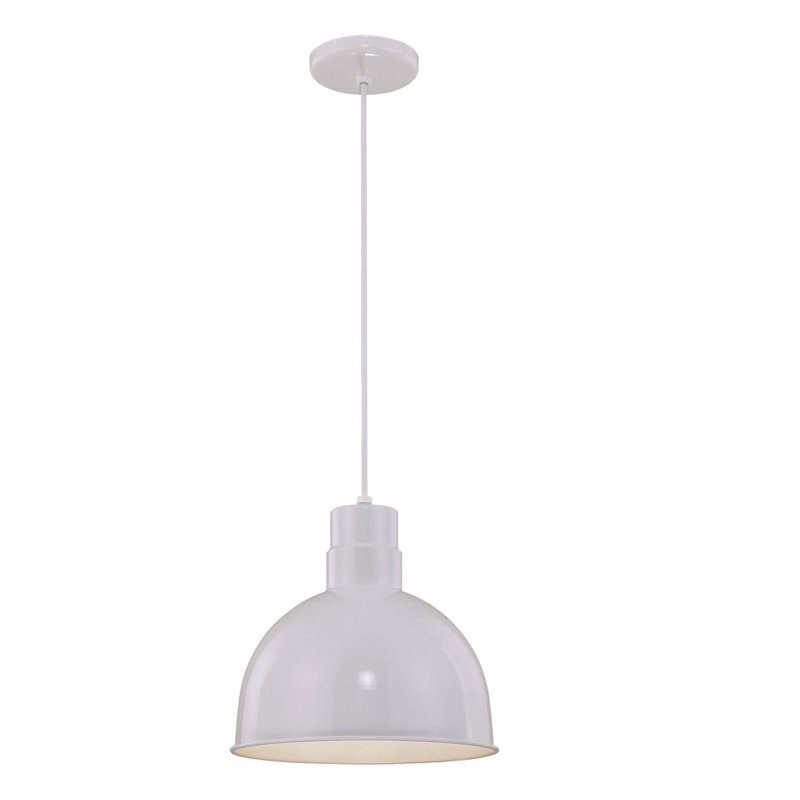 Luminaire suspendu en dôme à 1 lumière style RLM Dhrampla, Blanc, H 11,5 po x l 12 po x P 12 po