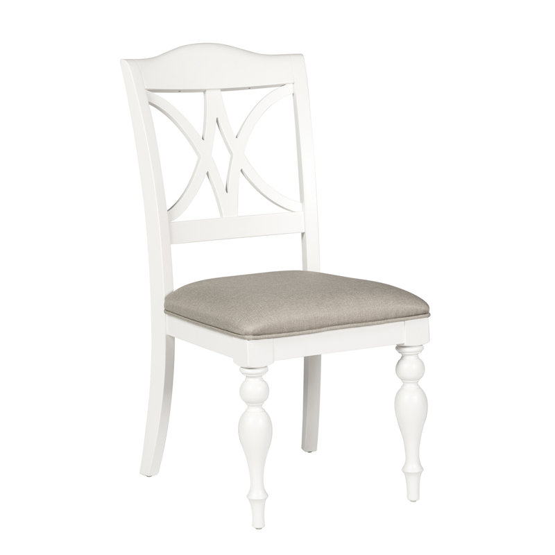 Chaise d'appoint à dossier à lattes avec siège rembourré Alvy, Blanc huître / beige