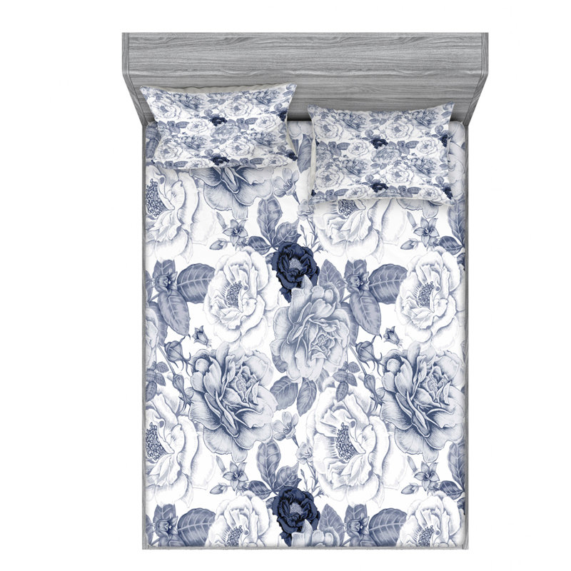Microfiber Sheet Set, Queen Sheet Set with Fitted Sheet, Garden with Flowers Floral