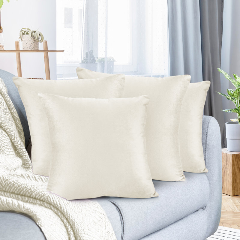 Housse de coussin en velours , H 16 po x l 16 po, Blanc cassé
