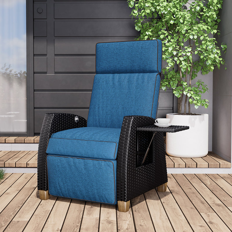 Moore Wicker Recliner Patio Chair with Cushions, Peacock Blue, Dark Brown