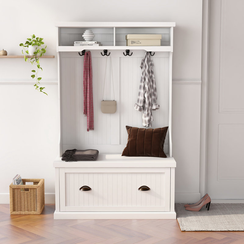 Arbre d'entrée avec armoire à chaussures et portemanteau à 4 crochets, blanc - produit 4 crochets