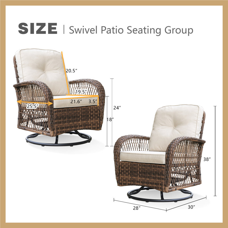 Chaise de patio pivotante avec coussins Ambrin, Brun