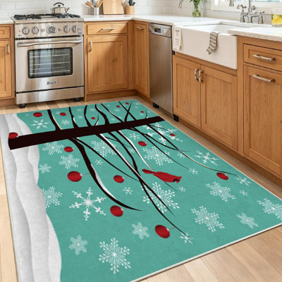 Tapis d'intérieur rouge neige arbre de Noël cardinal
