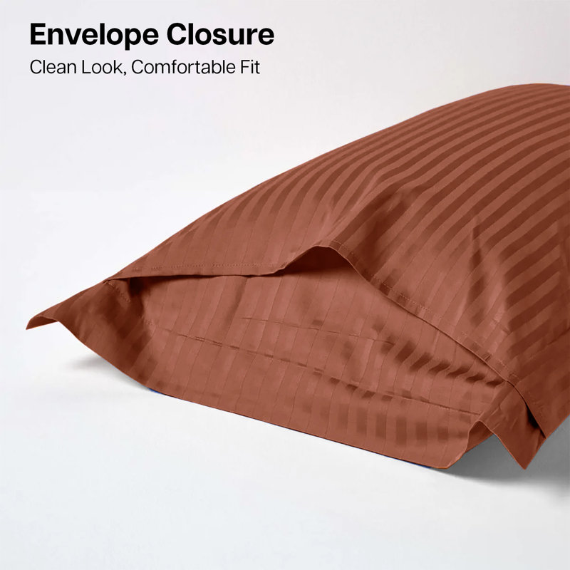 Pack of 2 Silky Soft Satin Striped Microfiber Pillow Covers - Luxury Look, Easy Care, Standard Size, Rust