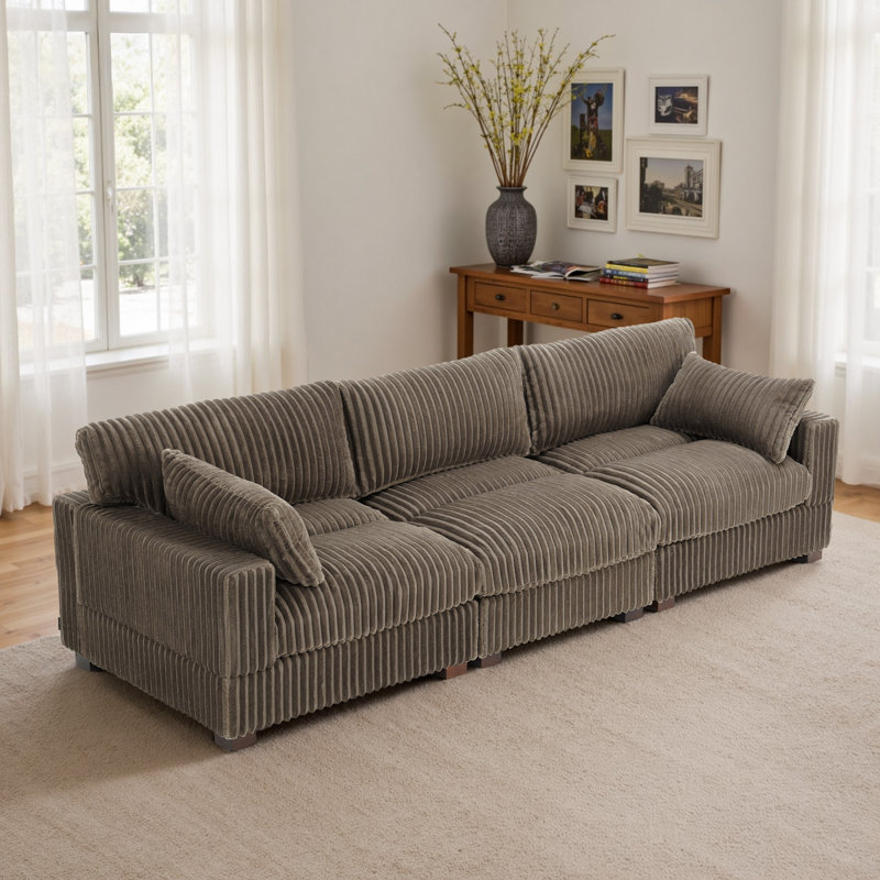 3 - Piece Upholstered Light Brown Faux Rabbit Fur Flannel Reversible Modular Sofa Living Room Sectional Couch, Light Brown, 3