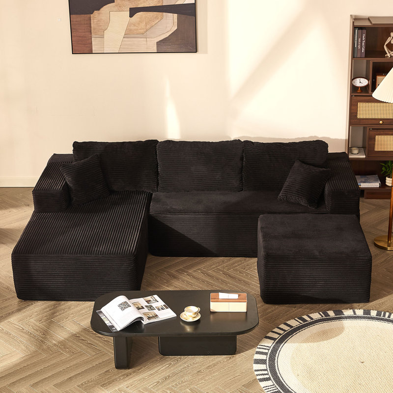 Modular Sofa for Living Room, L-Shaped Left Chaise, 272cm Foam Sofa System for Living Room, Corduroy,, BLack