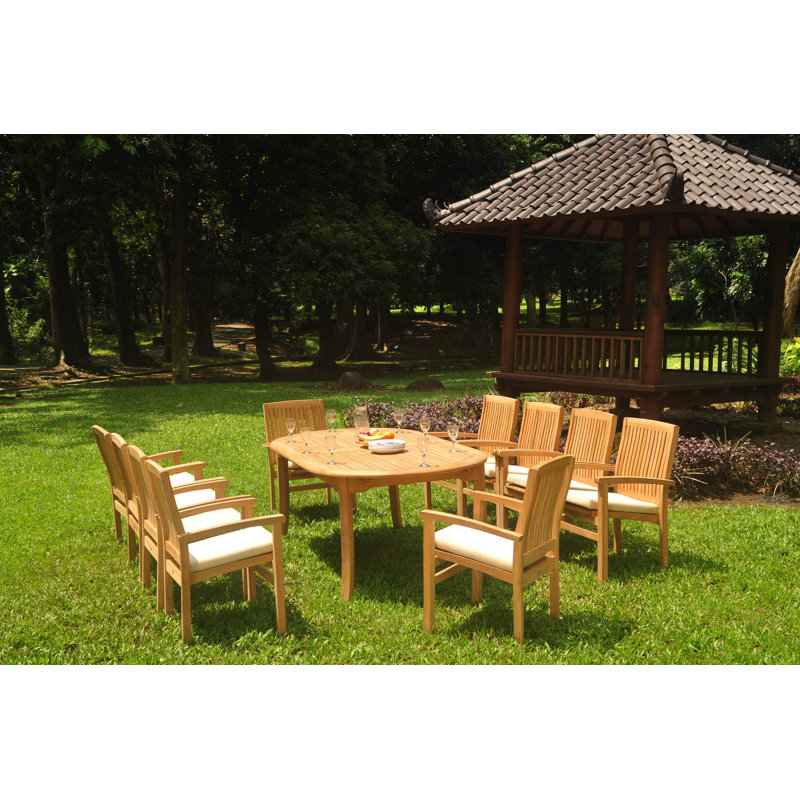 Arjun Outdoor 13 - Piece Teak Dining Set, 12, 30.5" H x 40" W x 117" L
