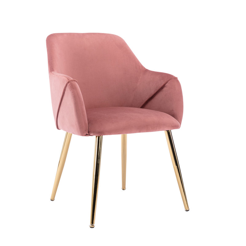 Velvet Upholstered Dining Chair with Gold Chrome Legs, Pink Velvet