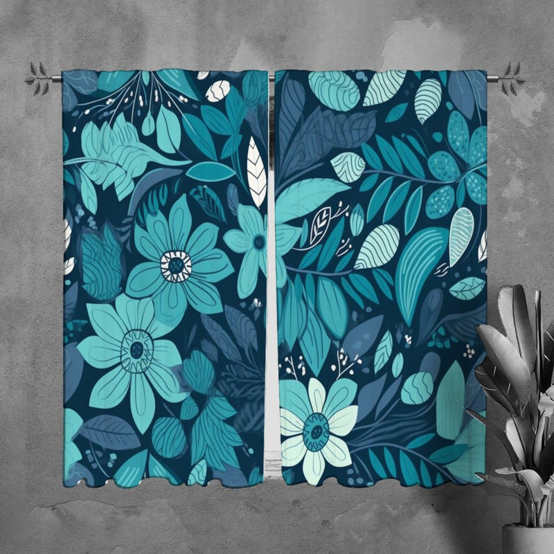 Motif de rideaux à motif floral bleu marine - 6055, L 40 po x L 61 po