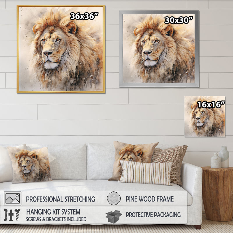 Lion, art mural sur toile, impression féroce et animal sauvage - lion féroce III, H 24 po x l 24 po x P 1 po