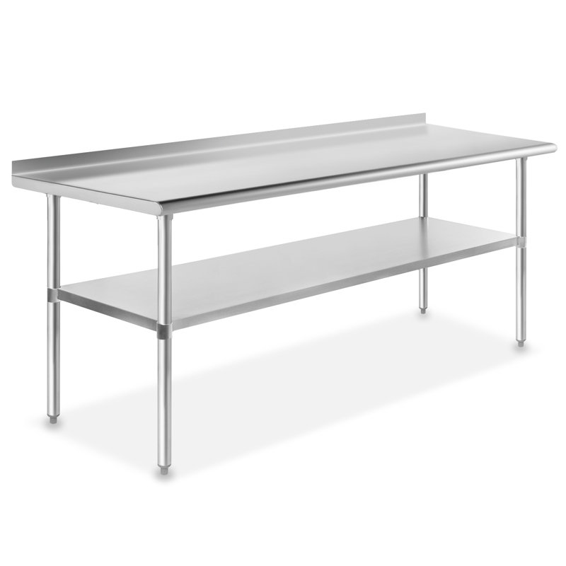 72" L Stainless Steel Work Table with Undershelf and Backsplash, 34.5" H x 72" L x 24" D