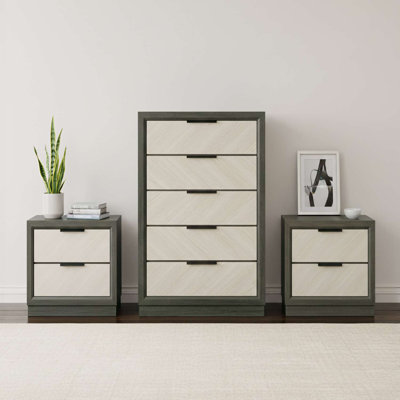 Ensemble de chambre à coucher 3 pièces - Commode avec 2 tables de chevet Visalia