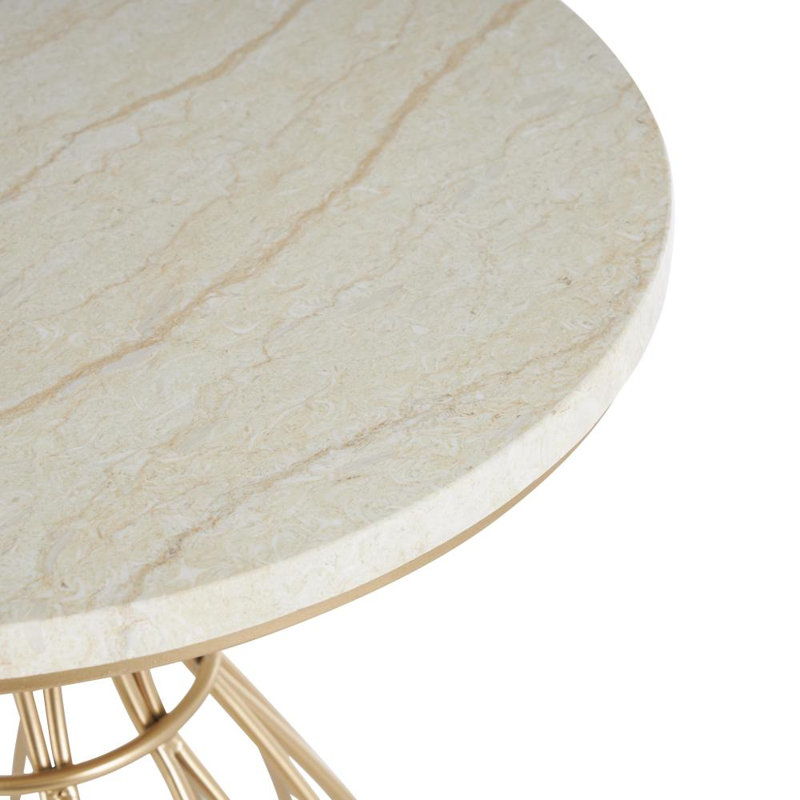 Yarett Metal Flower Inspired Side End Gold Accent Table with Cream Marble Tabletop, 21.5" H x 15.75" W x 15.75" D