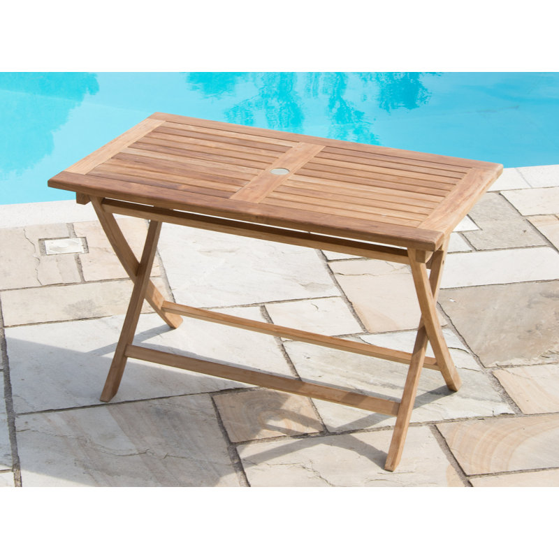 Deseret Rectangular Teak Solid Wood Outdoor with Umbrella Hole Dining Table - 120 cm W 70 cm D