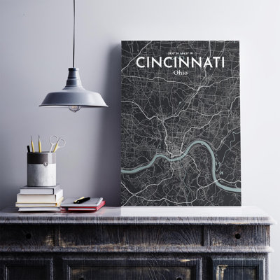 Cincinnati, États-Unis d'Amérique, carte de la ville - ensemble d'imprimés non encadrés