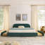 Grand lit plateforme tapissier grand, style minimaliste moderne, vert classique avec tête de lit courbée et tiroirs de rangement