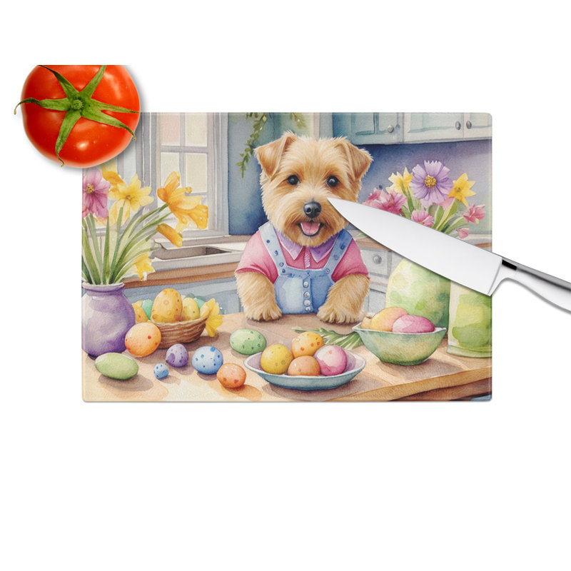 Decorating Easter Norfolk Terrier Glass Cutting Board