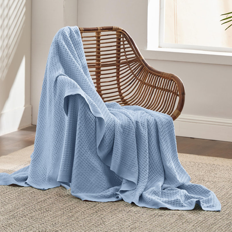 Jeté 100% coton 406 g / m² Literie respirant gaufré GentleSoft ™, Très grand lit, Bleu ciel