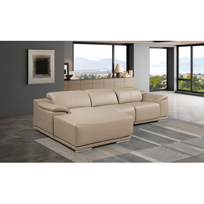 DivanItalia Cream Left-Facing 3-Piece L-Shaped Sectional in Top-Grain Italian Leather with 1 Power Recliner & Adjustable Headrests