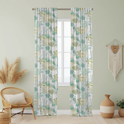 Semi Sheer Beach Print Curtain Single Panel