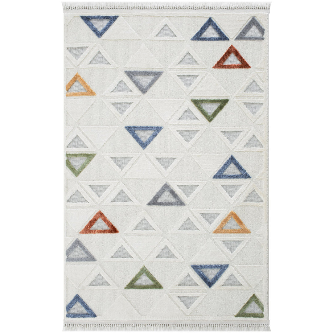 Blue Geometric,Scandi Area Rug, Machine Made using Polyester with Green, Brown, Grey, Yellow, Cream and Modern design