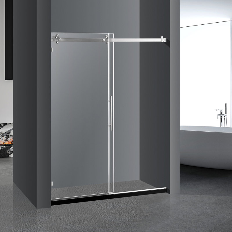 Porte de douche en verre trempé 60 po x 76 po, 3/8 po, nickel brossé, gros rouleaux, rail carré, autonettoyant, imperméable, porte de salle de bain 60 po x 76 po, finition nickel,