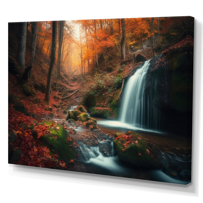 Chute d'eau en automne II - impression, H 30 po x l 40 po x P 1,5 po, Toile tendue