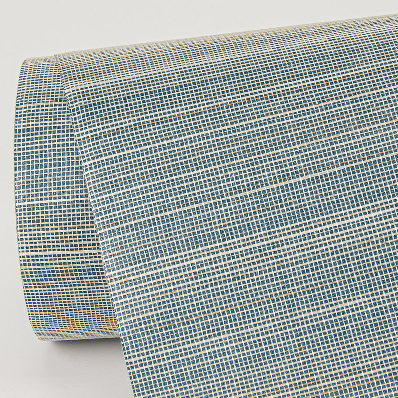 Loom Striped Grass Cloth Wallpaper Roll, Turquoise