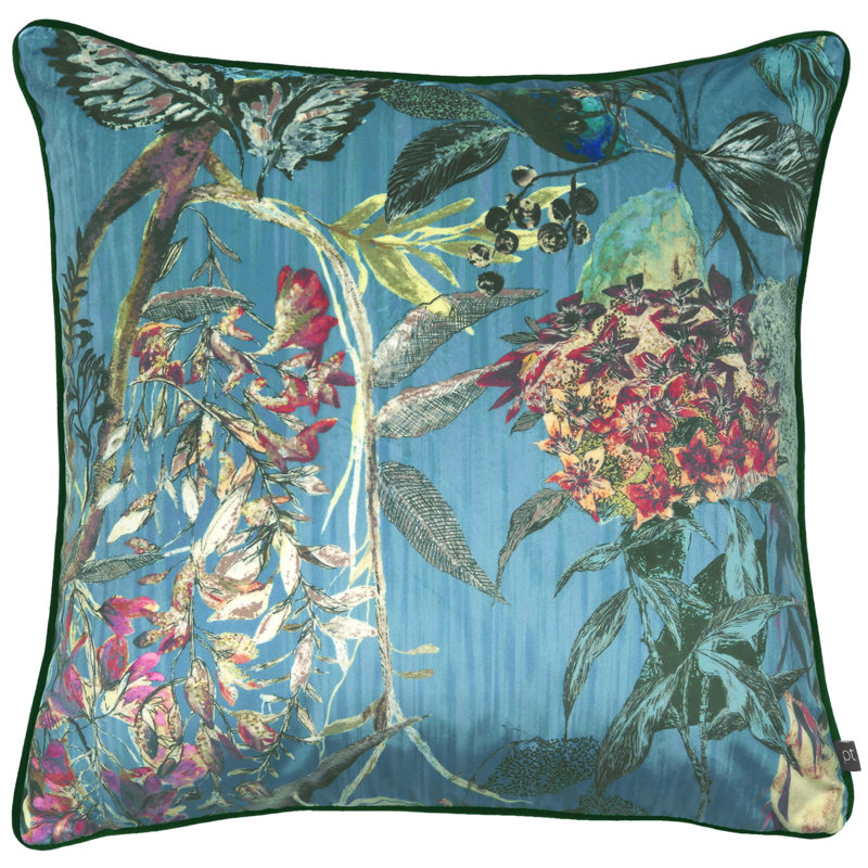 Floral Square Throw Pillow Cover, Blue/Green/Purple