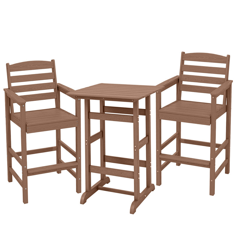  3 Pieces Outdoor Patio Bar Set, Oversize Tall Adirondack Bar Chair And Table Set, Brown