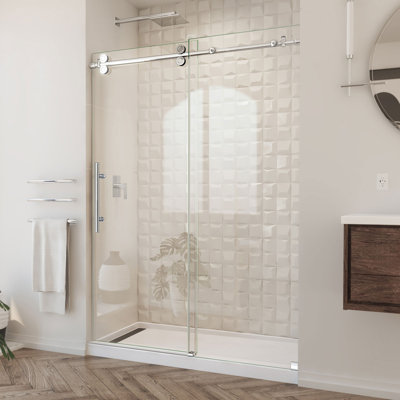 Enigma-XO 50" W x 76" H Sliding Frameless Shower Door with Clear Max™ Technology