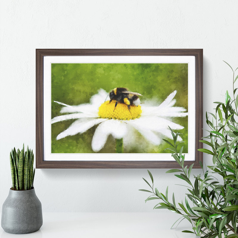 Bee Collecting Pollen Vol.2 - Picture Frame Painting, Walnut Framed, 48cm H x 65cm W x 2cm D