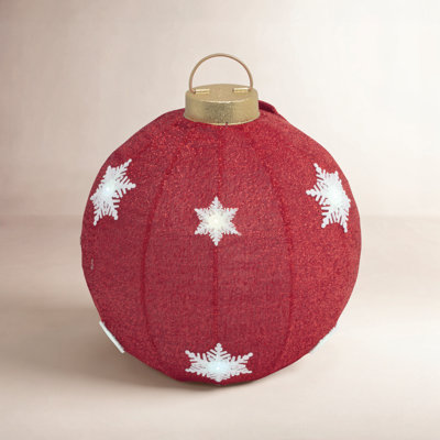 Vibrant 60cm Diameter Red Collapsible Ball with Snowflake Design and LED Lights