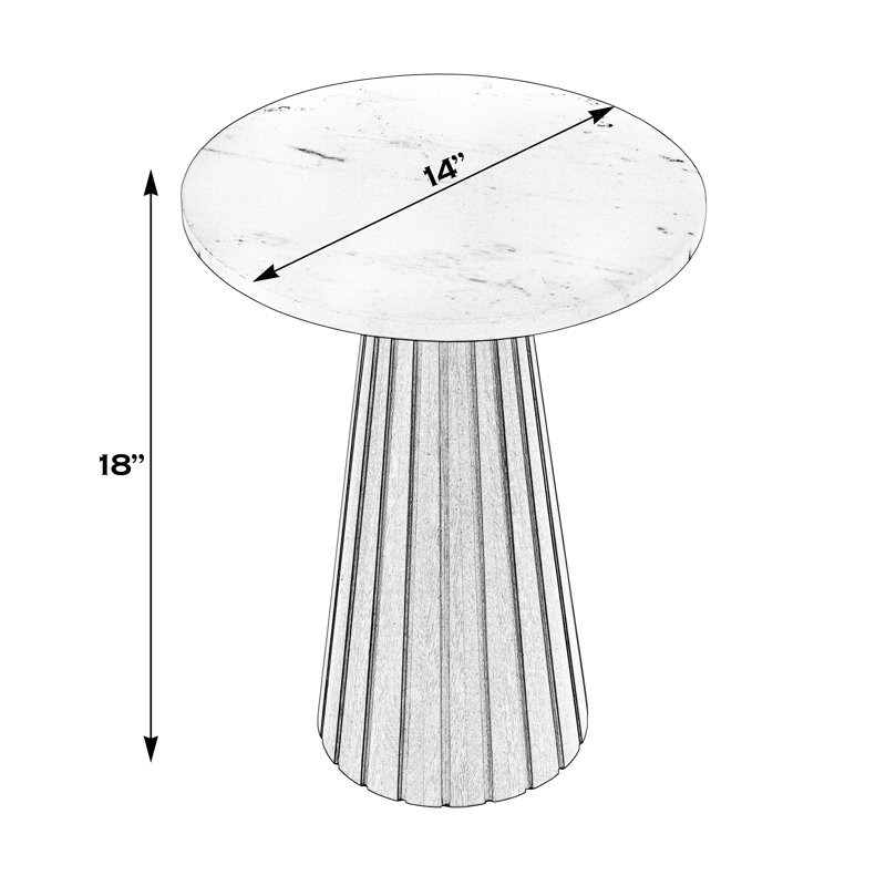 Idris 14 in. W Round Marble and Wood Side Table
