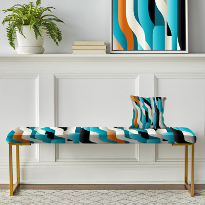 Banc rembourré rayé bleu et blanc