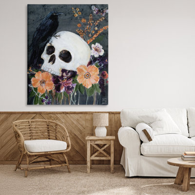Fleurs d'Halloween et toile de crâne, design par Sara Culpepper